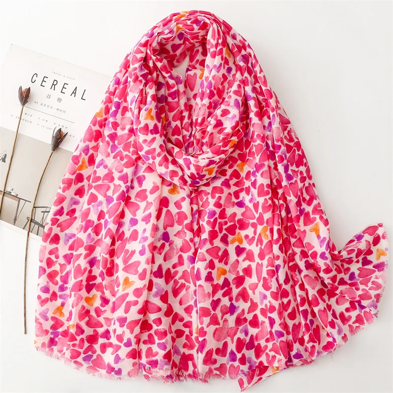 Lovely Geometric Rose Pink Heart Fringe Viscose Shawl Scarf Lady High Quality Wrap Pashmina Stole Bufandas Muslim Hijab 180*90Cm