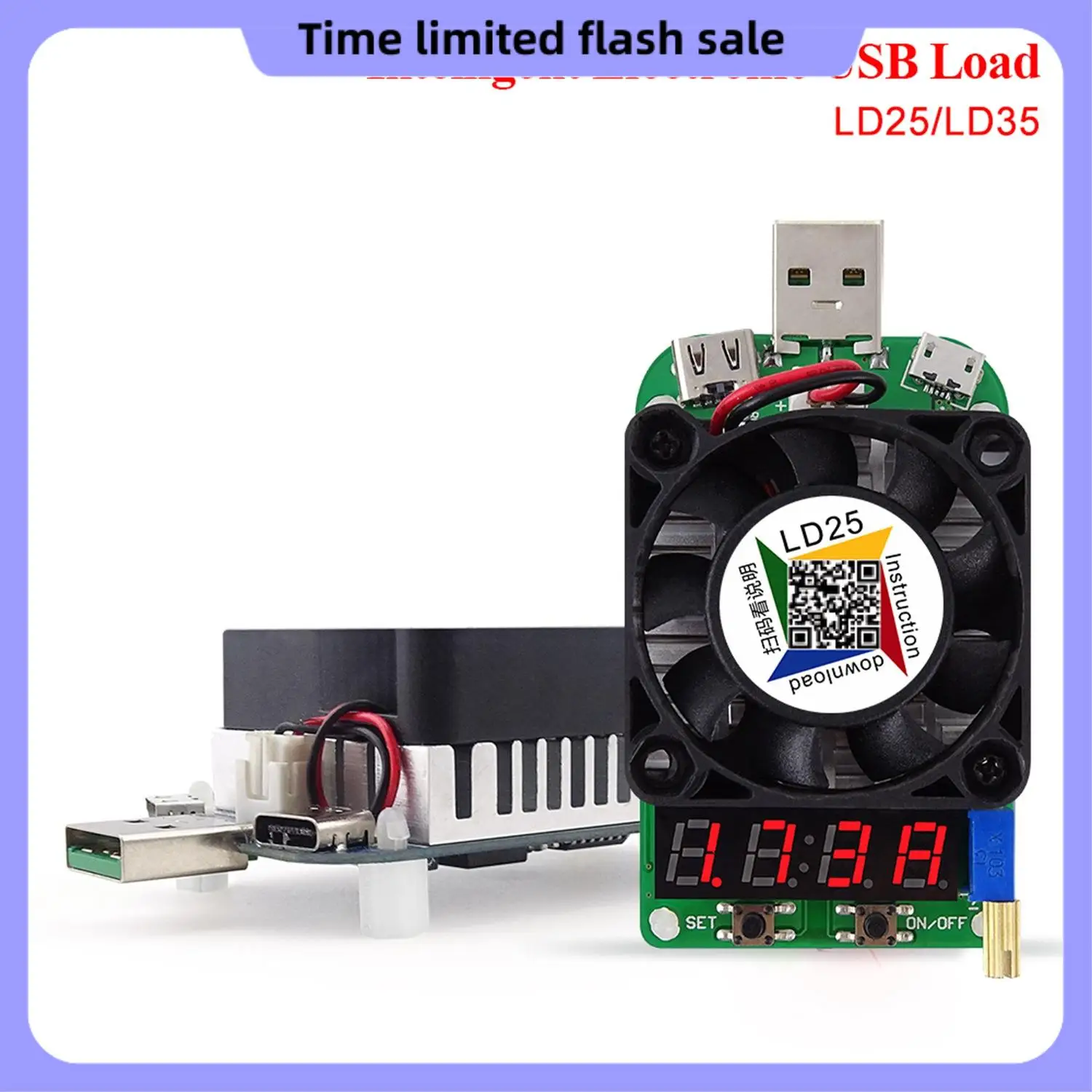 A40T الحمل الإلكتروني المقاوم واجهة USB تفريغ البطارية اختبار Led عرض مروحة قابل للتعديل الجهد الحالي 25 واط/35 واط