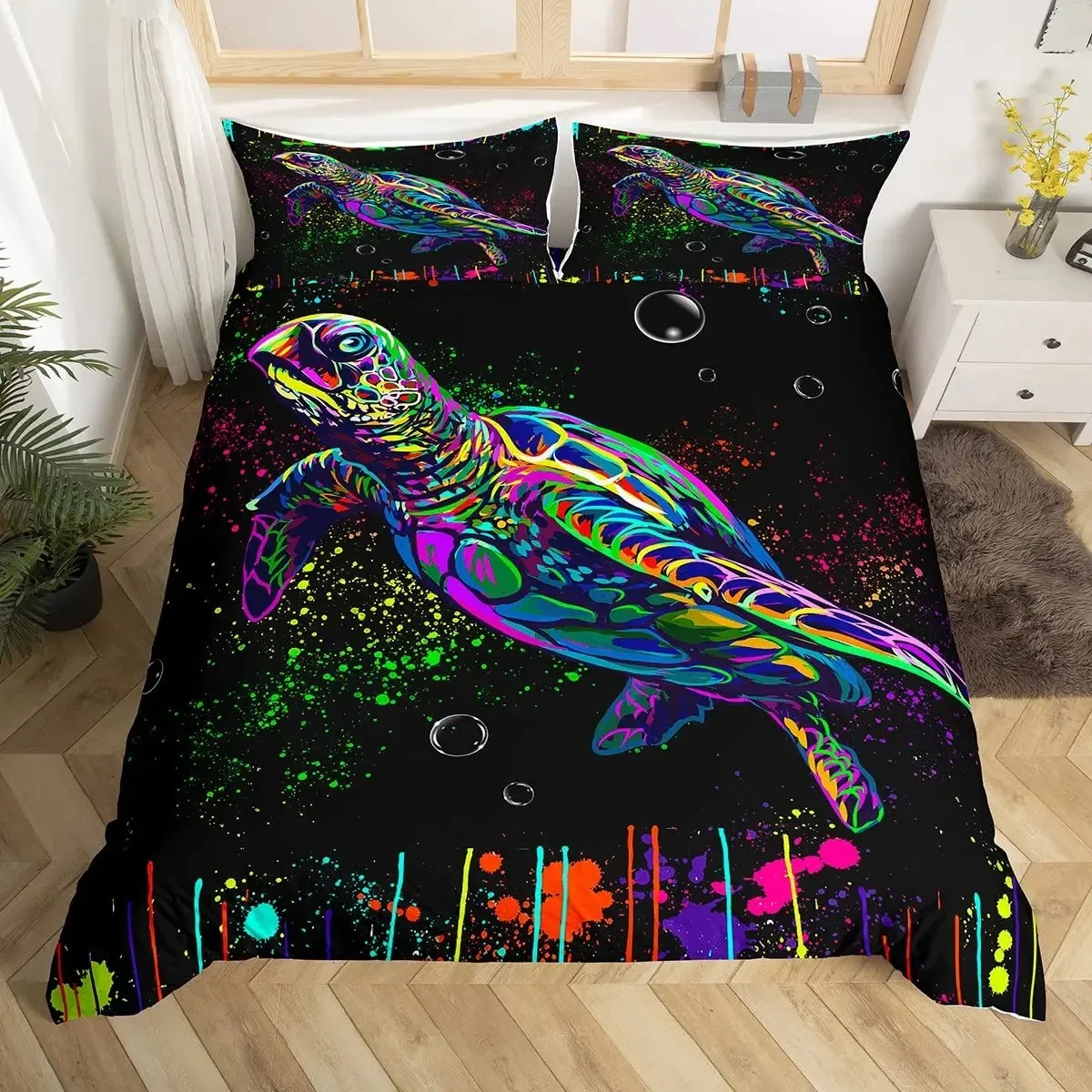 3D Octopus Sea Turtle Duvet Cover Retro Sailboat Crab Reptile Bedding Set Marine Mediterranean Style Jellyfish Comforter Cover