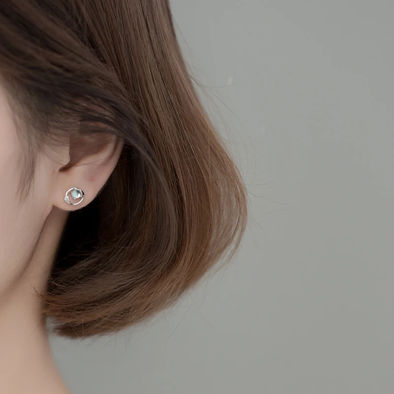 Modian 100% 925 Sterling silver olśniewający niebieski okrągły Tiny Opal stylowy kolczyk kolczyki srebrne dla kobiet i dziewcząt biżuterii — zdjęcie 4