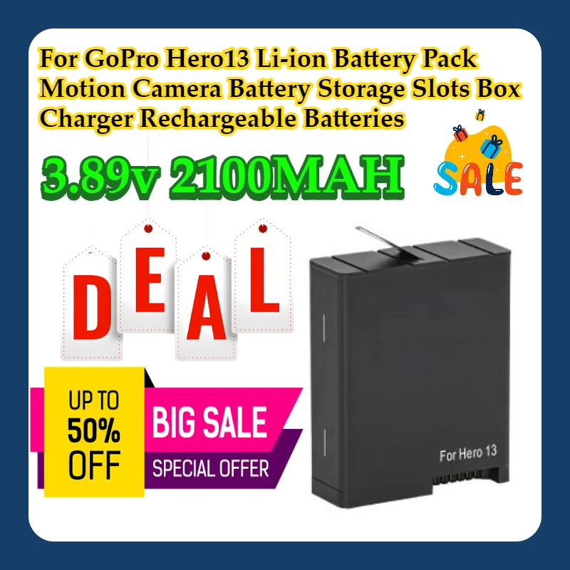 

For GoPro Hero13 Li-ion Battery Pack Motion Camera Battery Storage Slots Box Charger Rechargeable Batteries