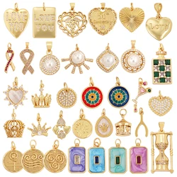 Pearl Enamel OiL Dropped Crown Love Heart Cubic Zirconia CZ Paved Charm Pendant,18K Gold Plated Colour,Craft Jewelry Supply M61