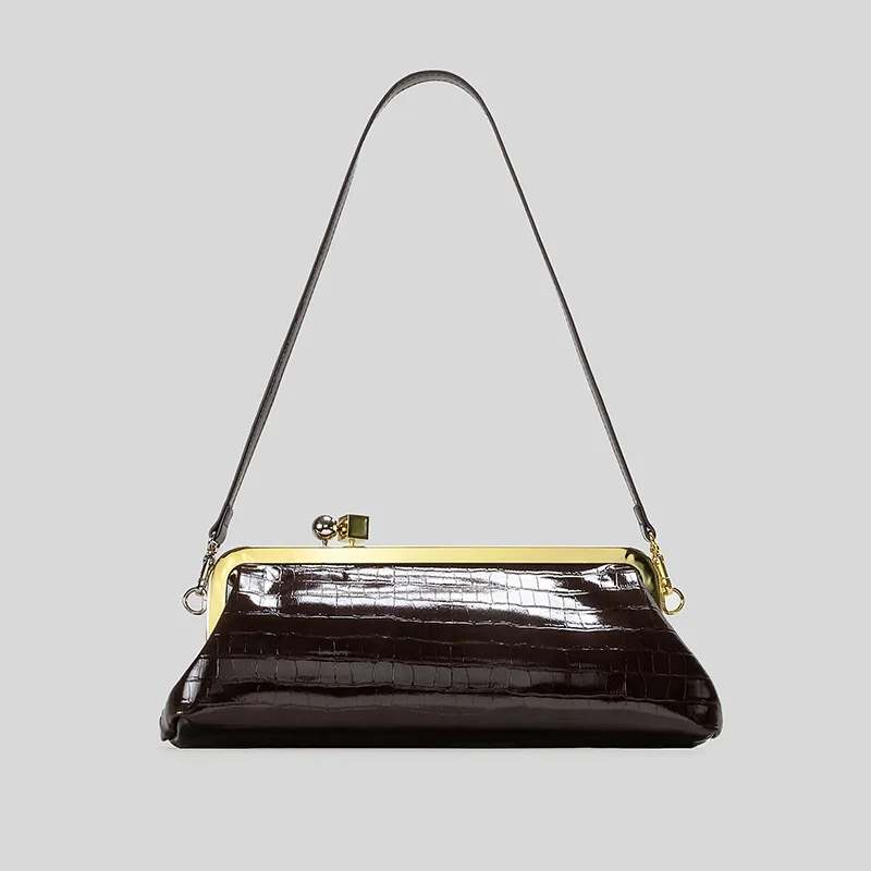 

Long Clutch Bag with Removable Shoulder Strap Women's Fashionable Baguette Bag Luxury Designer Clip Handbag Purses for Ladies