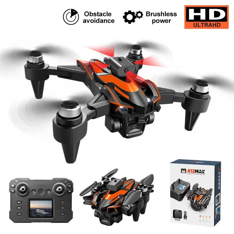 K12 Max RC Drone 8K HD Câmera Motor sem escova 360 °   Evitar obstáculos com tela LCD Brushless Dobrável Quadcopter RC Presentes Brinquedo