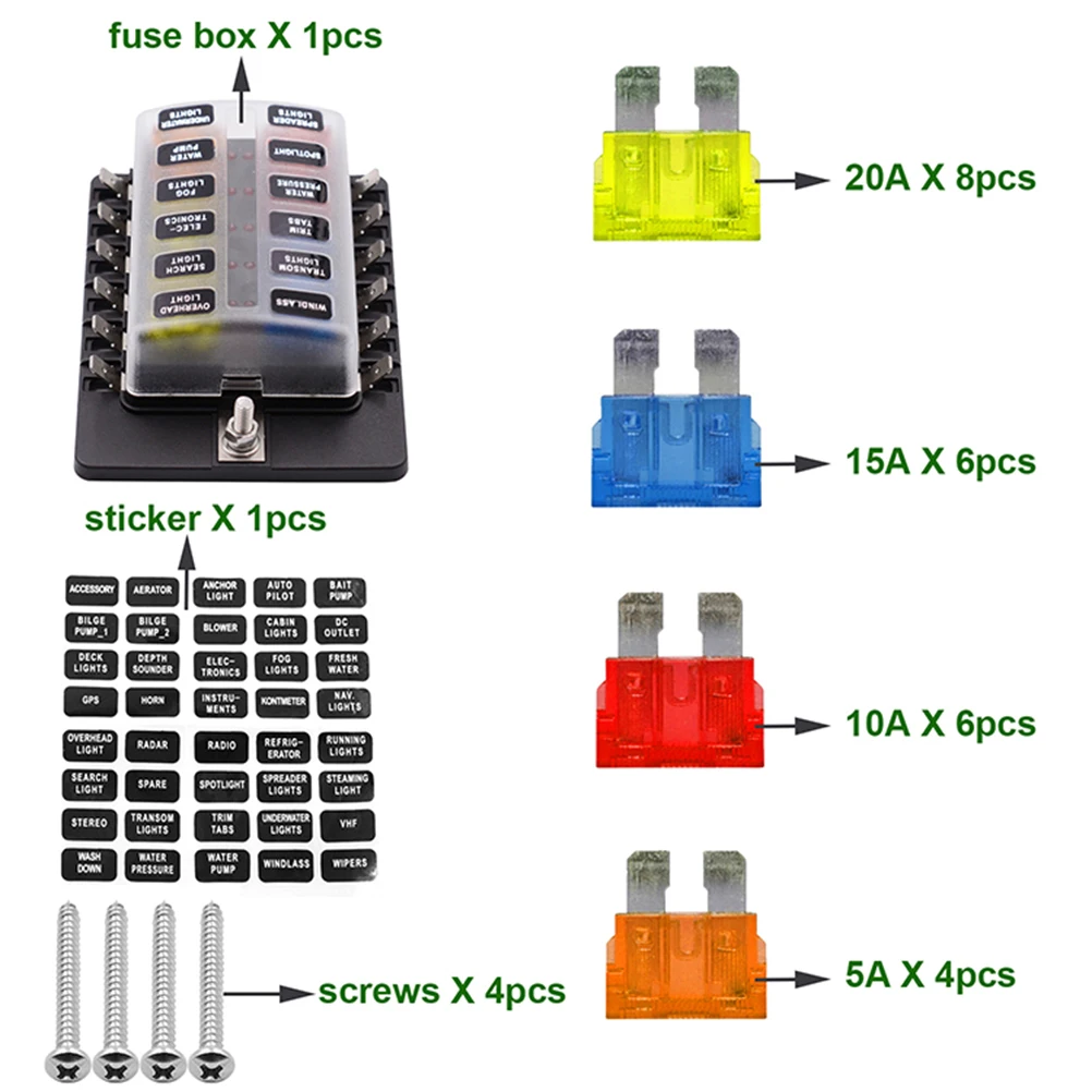 

12 32V Car Fuse Box Accessories Material Screw Terminal Waterproof RV Audio System Fuse Protection Red LED Indicator Car