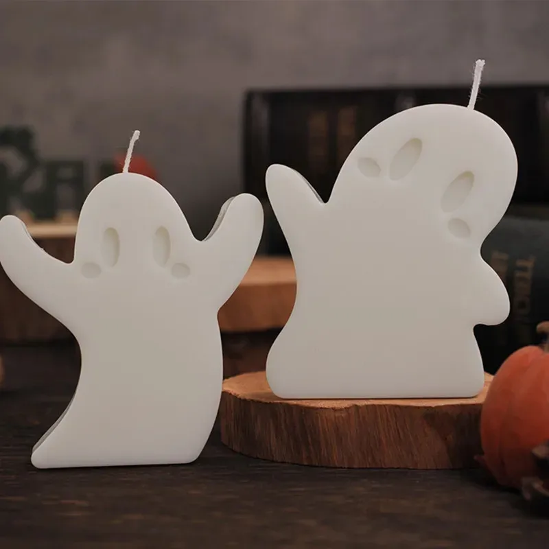 Cute Cartoon Ghost Scented Candle Silicone Mold Set Handmade Soap Chocolate Plaster Diffuer Stone Mold Creative Halloween Gift