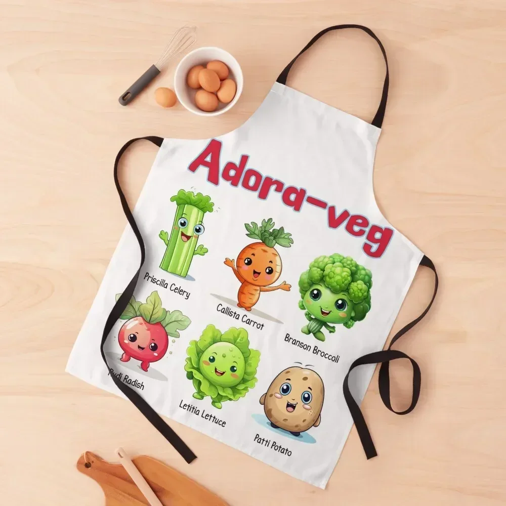 Adora-Veg cute kawaii veggies design Apron Women Kitchen'S work ladies Apron