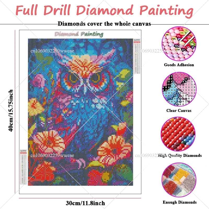 DIY 5D Diamond Painting Night Owl Floral Series Full Drill Rhinestones Animal Picture Mosaic Art Living Room Bedroom Decoration