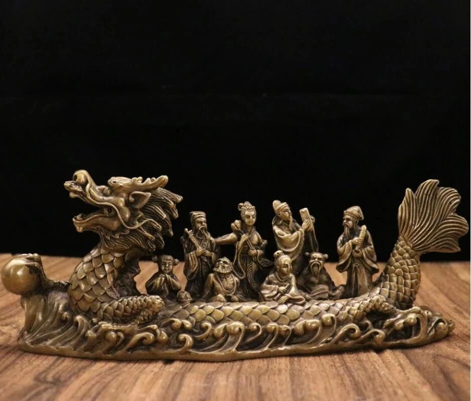 

China Archaize brass eight immortals sit Dragon boat household decoration crafts statue