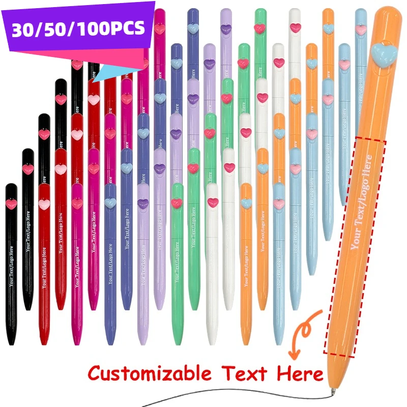 

30/50/100pcs Customizable Heart-Shaped Click Customizable Ballpoint Pens Ideal Gift for Best Friends And Girlfriend Wedding Gift