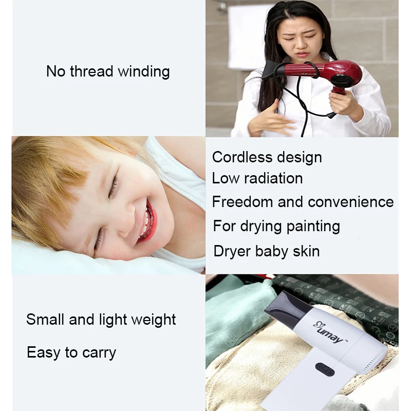 Cordless Hair Dryer with Cold Air and Hot Wind USB Output Portable Blower Blow Baby Skin Wireless Use Freely