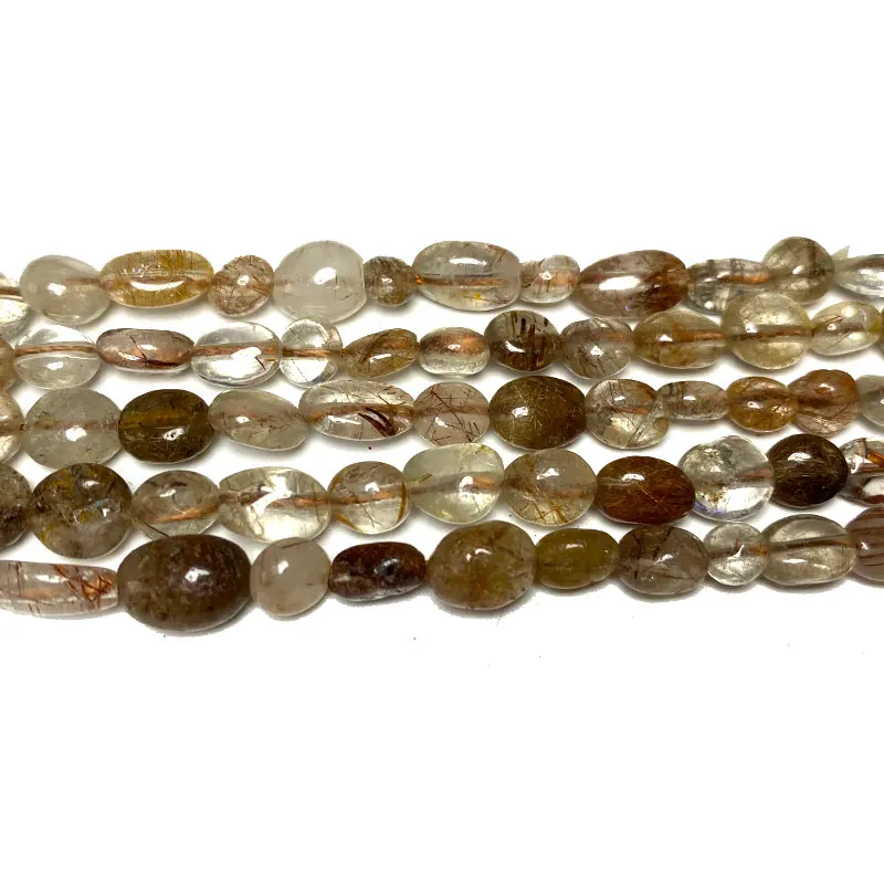 Fine 100% Natural Copper Rutilated Quartz Irregular Gravel Gemstone  Beads For Jewelry Making DIY Bracelet Necklace 6-8mm 15''