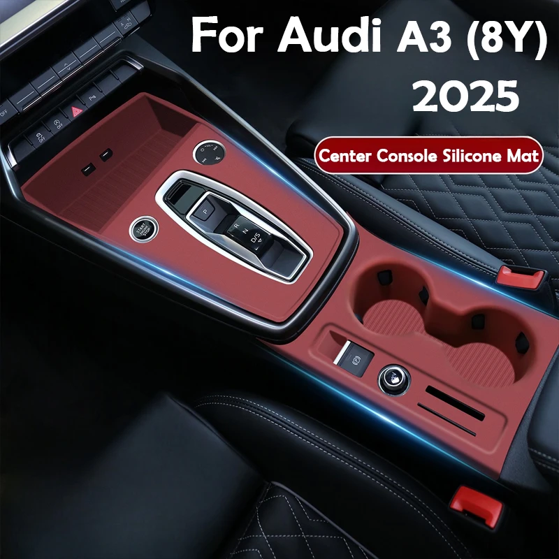 

For Audi A3 IV 8Y 2025 2026 Car Center Console Anti-Slip Mat Set Anti-Scratch Waterproof Water Cup Holder Decor Auto Accessories