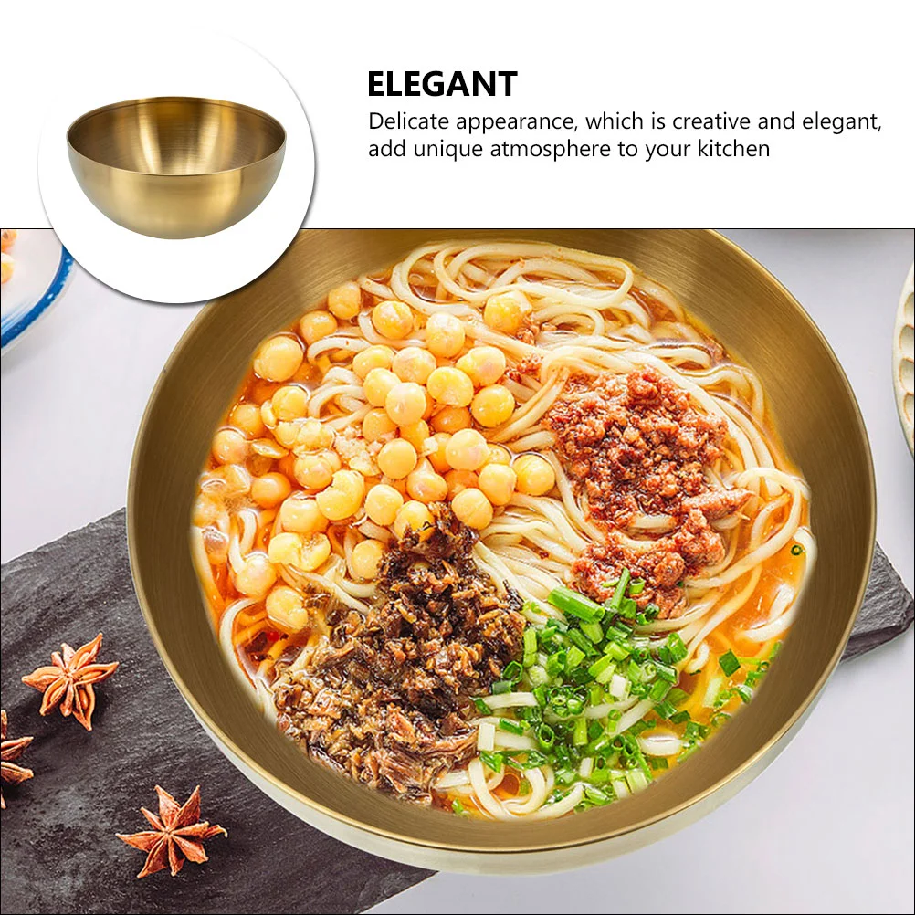 3 Pcs Salad Bowl Household Noodle Bibimbap Stainless Steel Mixing Kitchen Golden