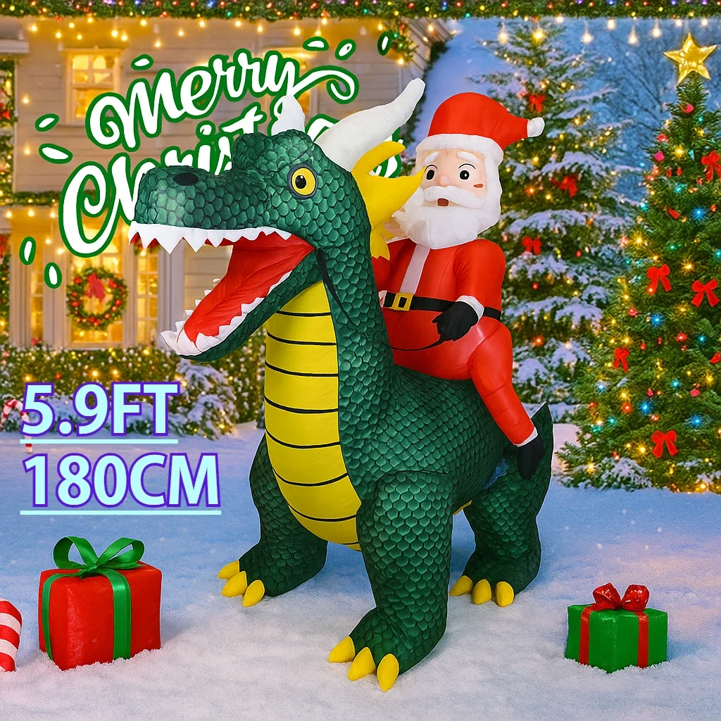 5.9FT Inflatable Toy Christmas Santa Riding Dragon Decor LED Xmas Yard DecorationUnique Home Ornament Christmas Gifts Supplie