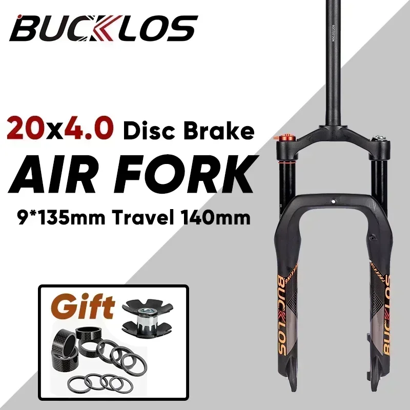 BUCKLOS 20*4.0 Inch Fat Bike Fork 140mm Travel Aluminum Alloy Snow Front Fork E-bike Air Suspension Fork Bicycle Accessories