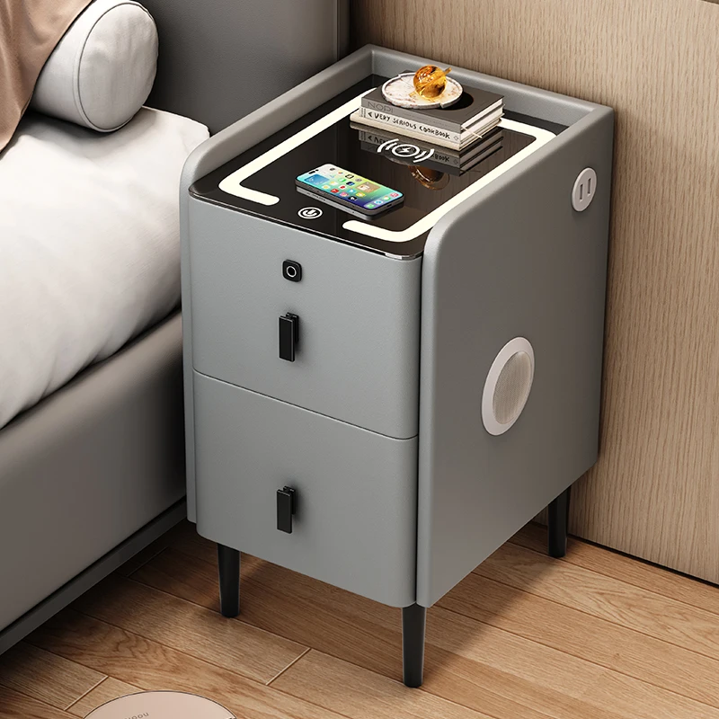 منضدة ذكية ضيقة للغاية وطاولة بجانب السرير فاخرة وخزانة تخزين من الخشب الصلب ومنظم غرفة نوم مدمج مع شحن #4