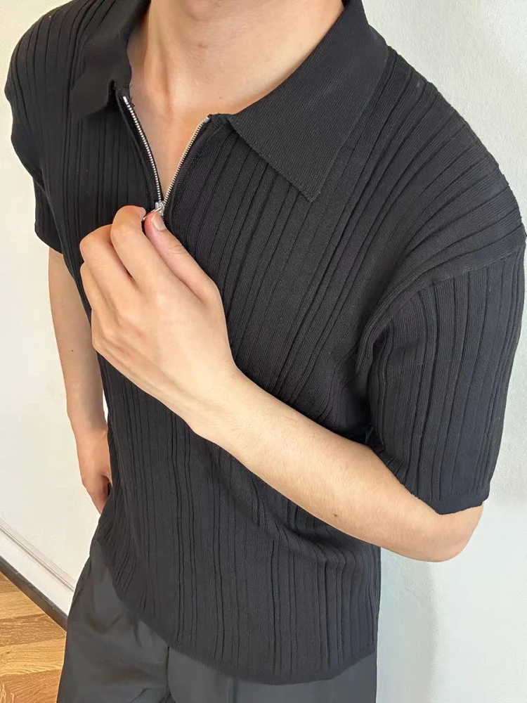 

Retro American Collar f Zip ort Sve T-irt Men Summer Design Sensation Slim Fit Youthful Energy Sle Top