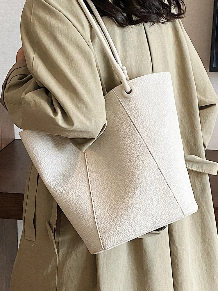 Large Capacity Women's Bucket Bags 2023 New Solid Color Single Shoulder Commuting Bag Casual Simple Female Handbag