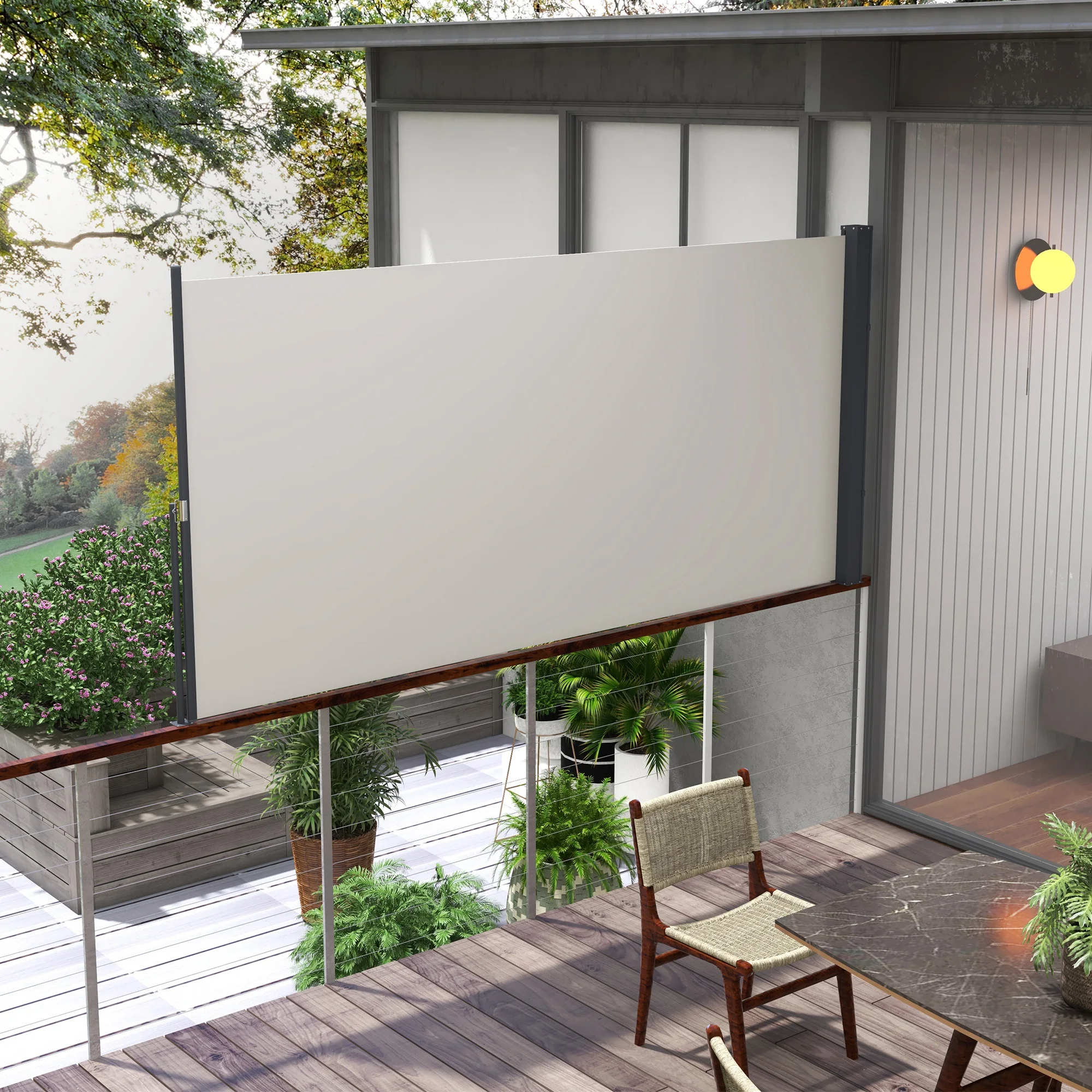 Outsunny Toldo Lateral Retráctil Pantalla Enrollable 300x140 cm Gris Claro