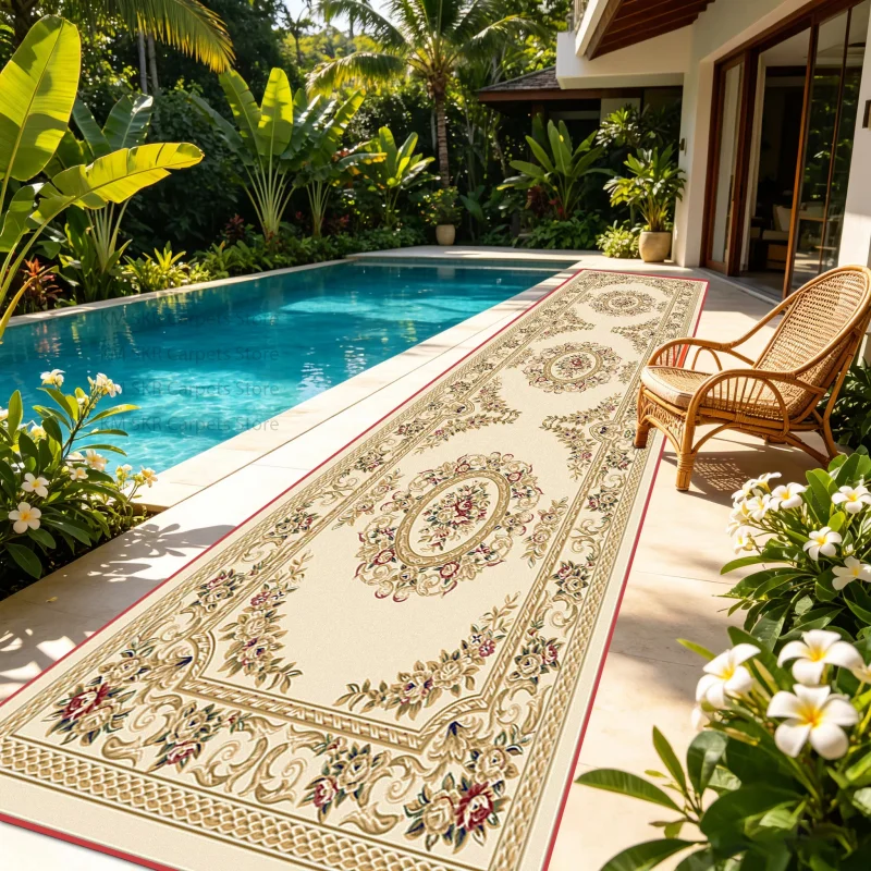 VIKAMA Vintage Persian Runner Carpet Waterproof and Non-Slip Outdoor Carpet Terrace Patio Doormat Corridor Bedroom Decoration