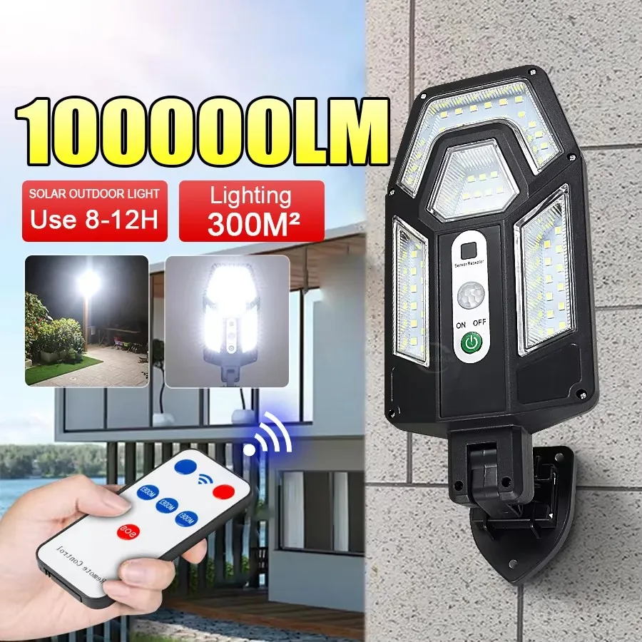 10000LM Powerful Solar Wall Lamp with Remote Outdoor IP65 Waterproof LED Floodlight with Sensor Garden Yard Lantern Street Light