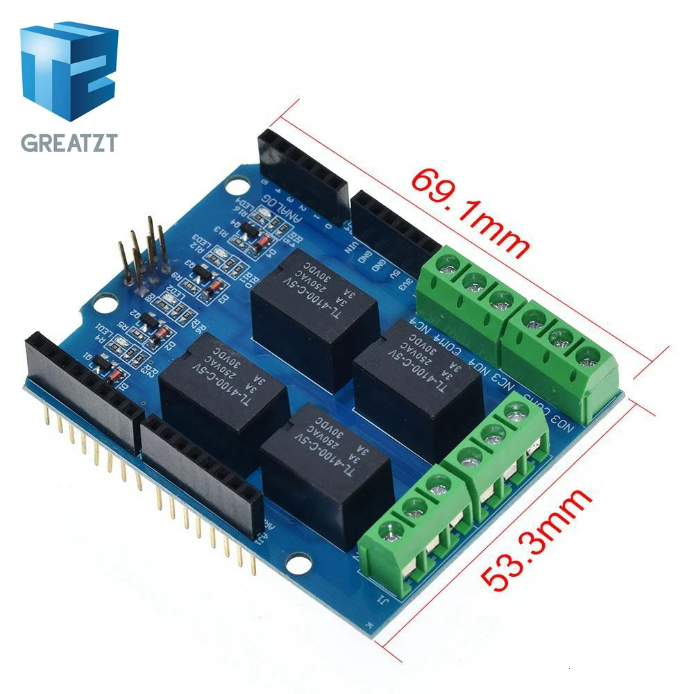 GREATZT 4 channel 5v relay shield module, Four channel relay control board relay expansion board for arduino UNOR3 mega 2560