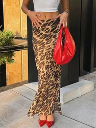 JULISSA MO Print Leopard See Through gonna donna in Chiffon gonna lunga a vita alta donna Summer Skinny Elegant Party Beachwear 2024