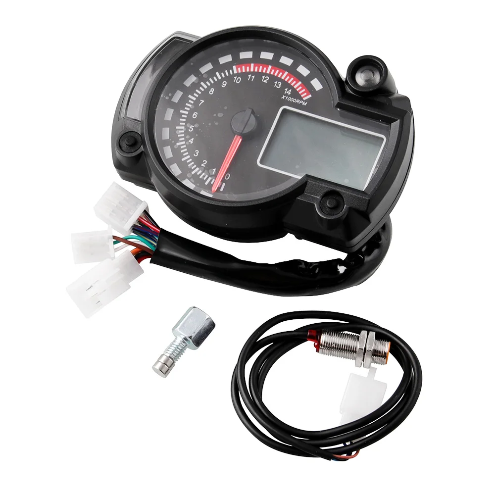 

Motorcycle Digital Light LCD Speedometer Odometer Tachometer with Speed Sensor 7 Color Display Oil Level Meter Universal