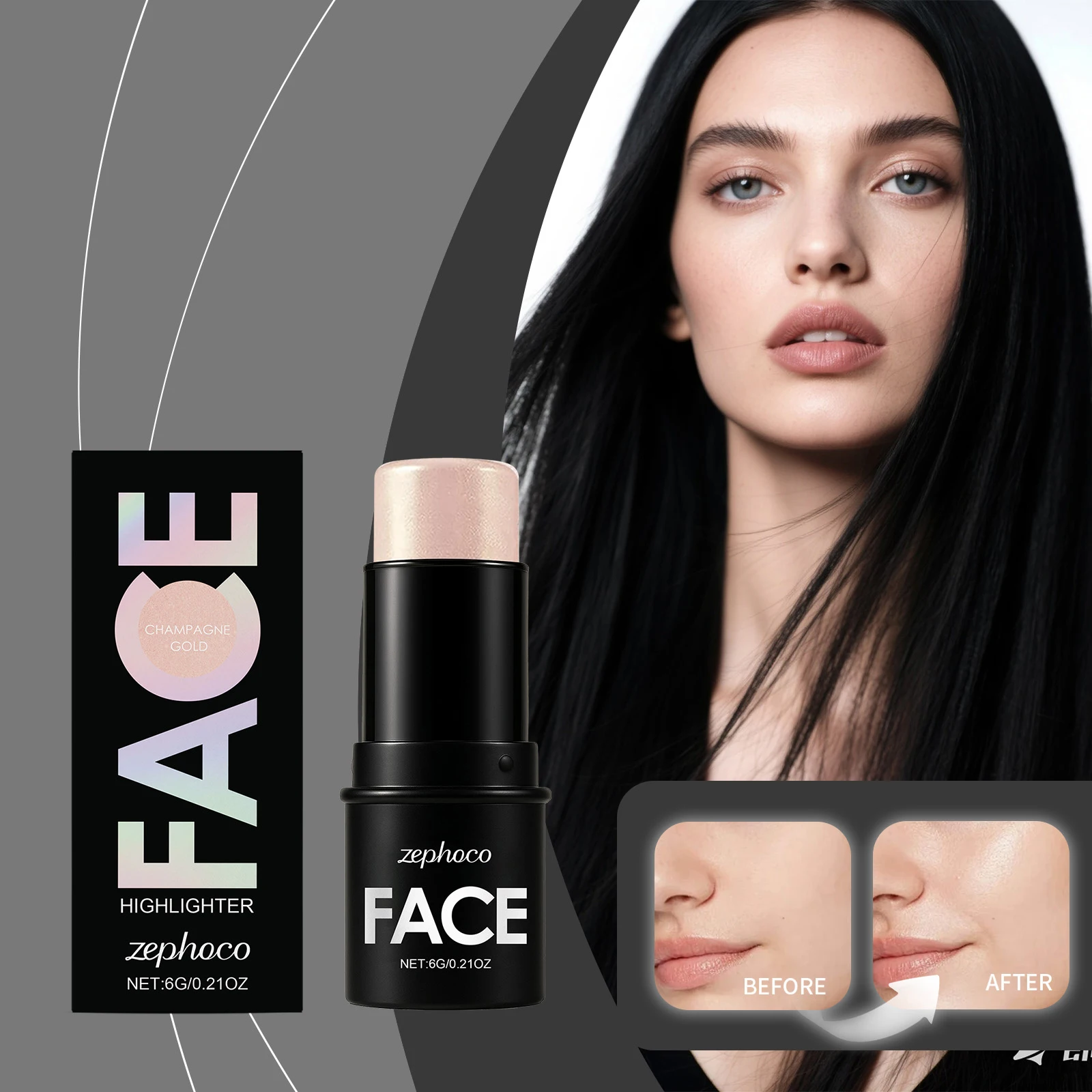 Rozświetlacz do twarzy, sztyft do modelowania twarzy, rozjaśniający sztyft do konturowania, sztyft do konturowania i modelowania twarzy, puder do twarzy w sztyfcie, sztyft do różu