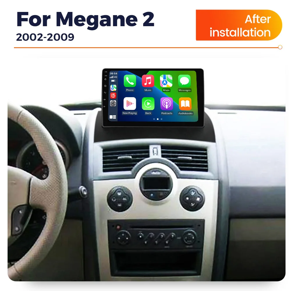 9 Zoll Autoradio Stereo mit Bildschirm Android 14 für Renault Megane 2 2002-2009 Wireless CarPlay Auto Navigation GPS Wifi Autoradio