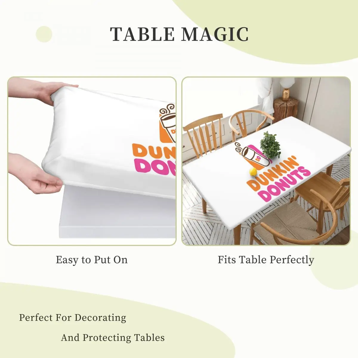 Dunkin Donuts Custom Rectangular Tablecloth Waterproof Table Cover for Festival Party Decorations Table Cloth view 4
