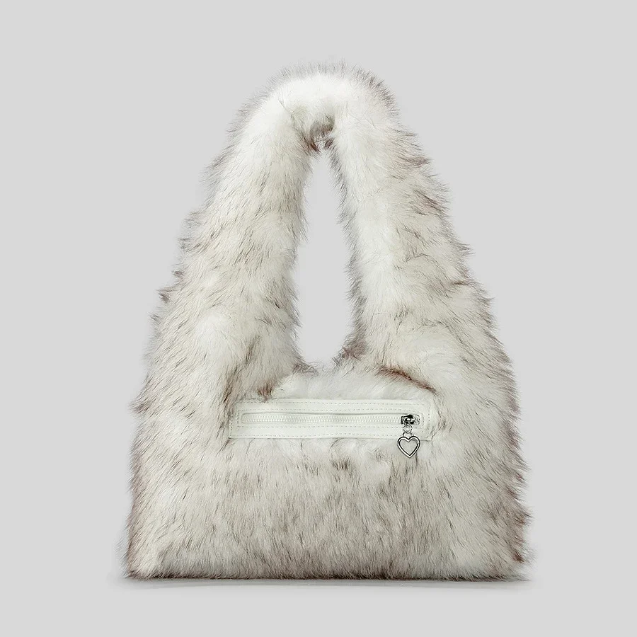 

Luxury Faux Fur Women Shoulder Bags Fluffy Plush Lady Handbags Small Tote Trend Underarm Bag Warm Winter Purses 2024