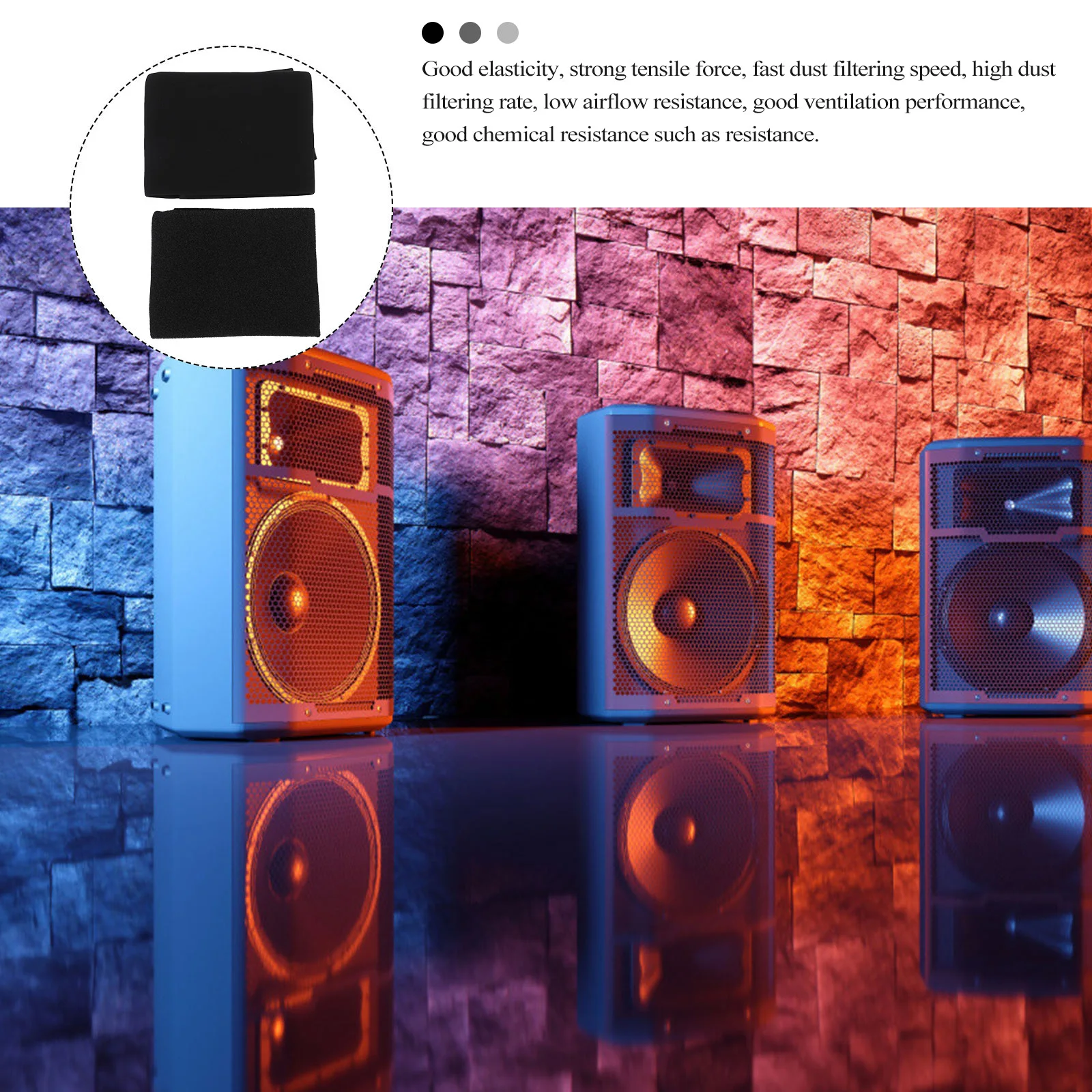 2 Blatt Schalldämmungsmatte, Lautsprechergrill-Abdeckung, Stoff mit Luftdurchlässigkeit, schnell trocknend, geringer Widerstand für Studio-Auto-Audio