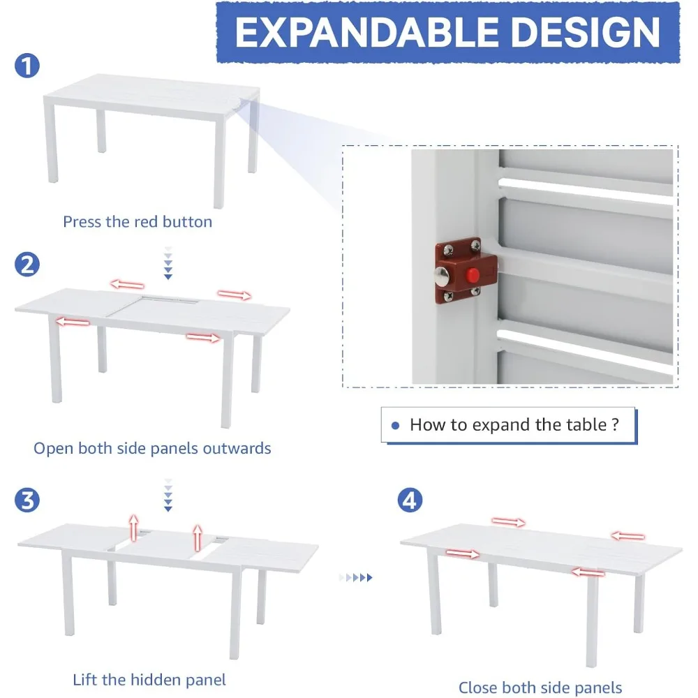 Aluminum Patio Extendable Dining Table, 59