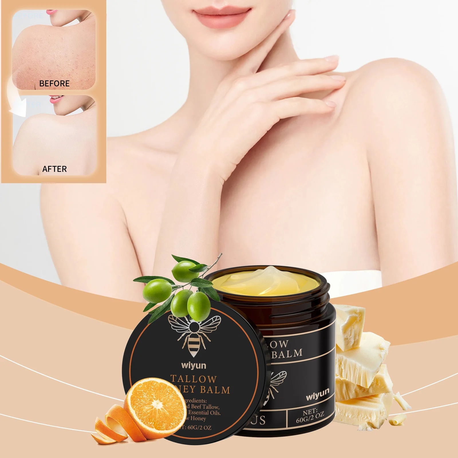 Beef Tallow Honey Cream Brightening Fade Dark Spots Remove Melanin Firming Non-Greasy Lasting Moisturizing Soothing Body Lotion