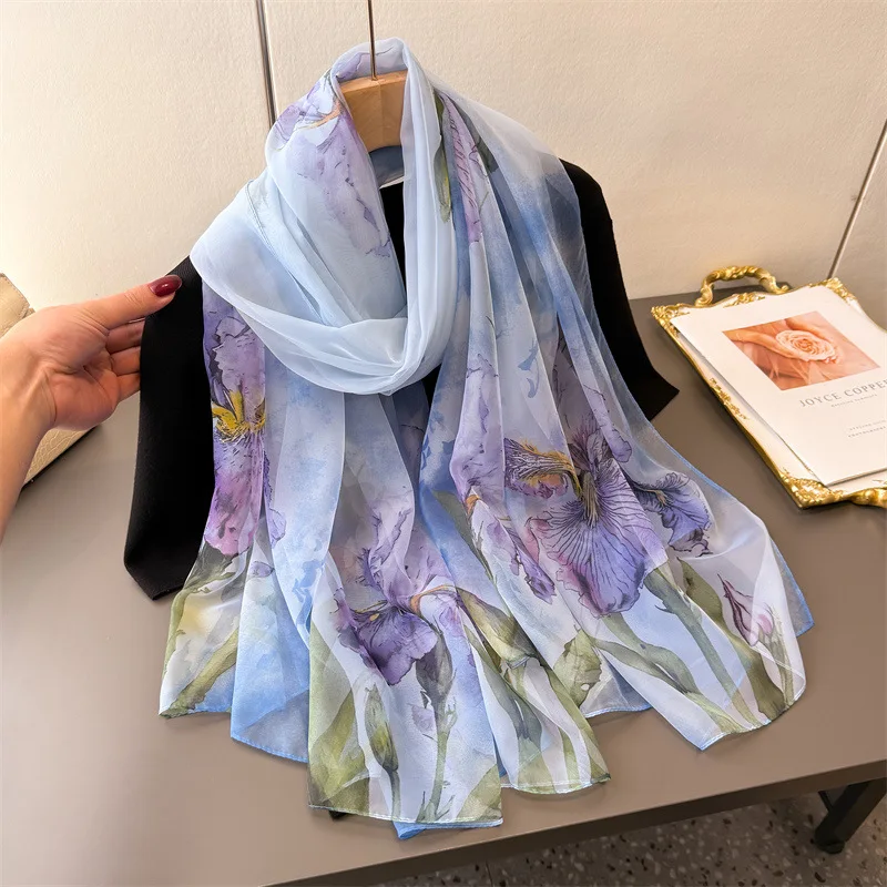 

Women 185*120cm Fashion Soft Silk Scarves Female Shawl Lady Hijab Wrap Foulard Bandanna Muffler Beach Sun Protection Headscarf