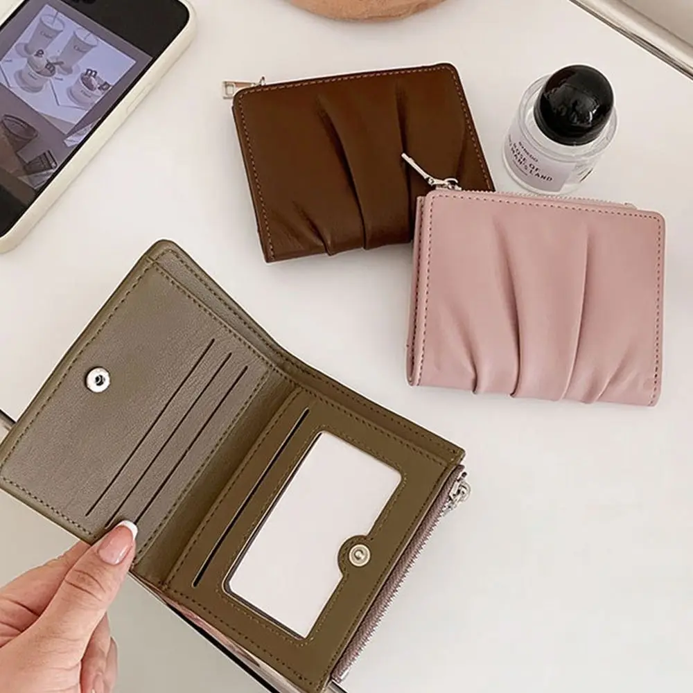 トレンディな Pu レザー女性財布ソリッドカラーしわ女性財布ポータブルカードホルダー