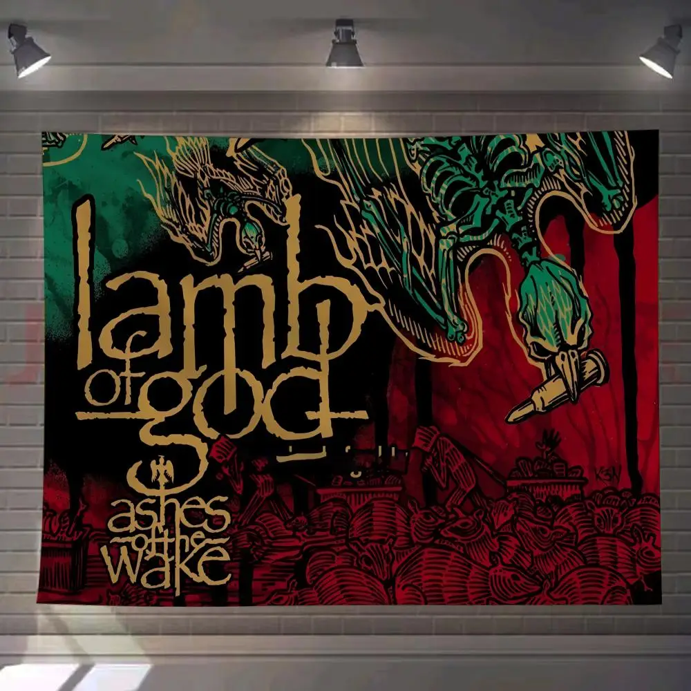 L-LAMB OF GODS Rock Band Tapestry Custom Living Bedroom Party Dormitory Interior Wall Bohemian Decoration Attached Clip