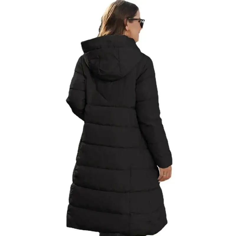 New Hooded Coats Women Medium Long Slim Fit Down Parkas Winter Warm Solid Casual Zipper Coat Stylish Outwear Autumn Jackets