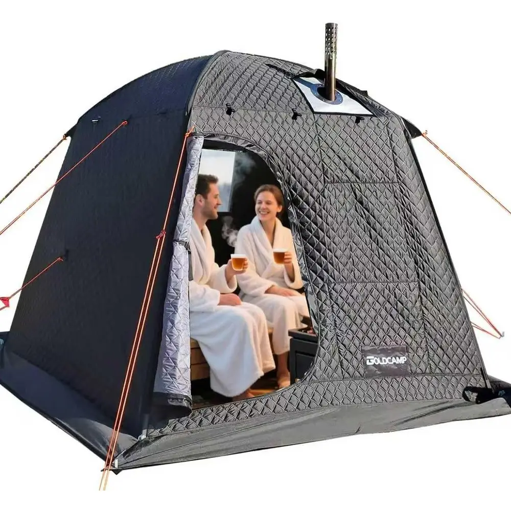 

Gray & Black 3-4 Person Portable Steam Sauna Tent for Outdoor Relaxation, Camping, and Detox, 86.6x86.6x75 with Carry Bag (No St