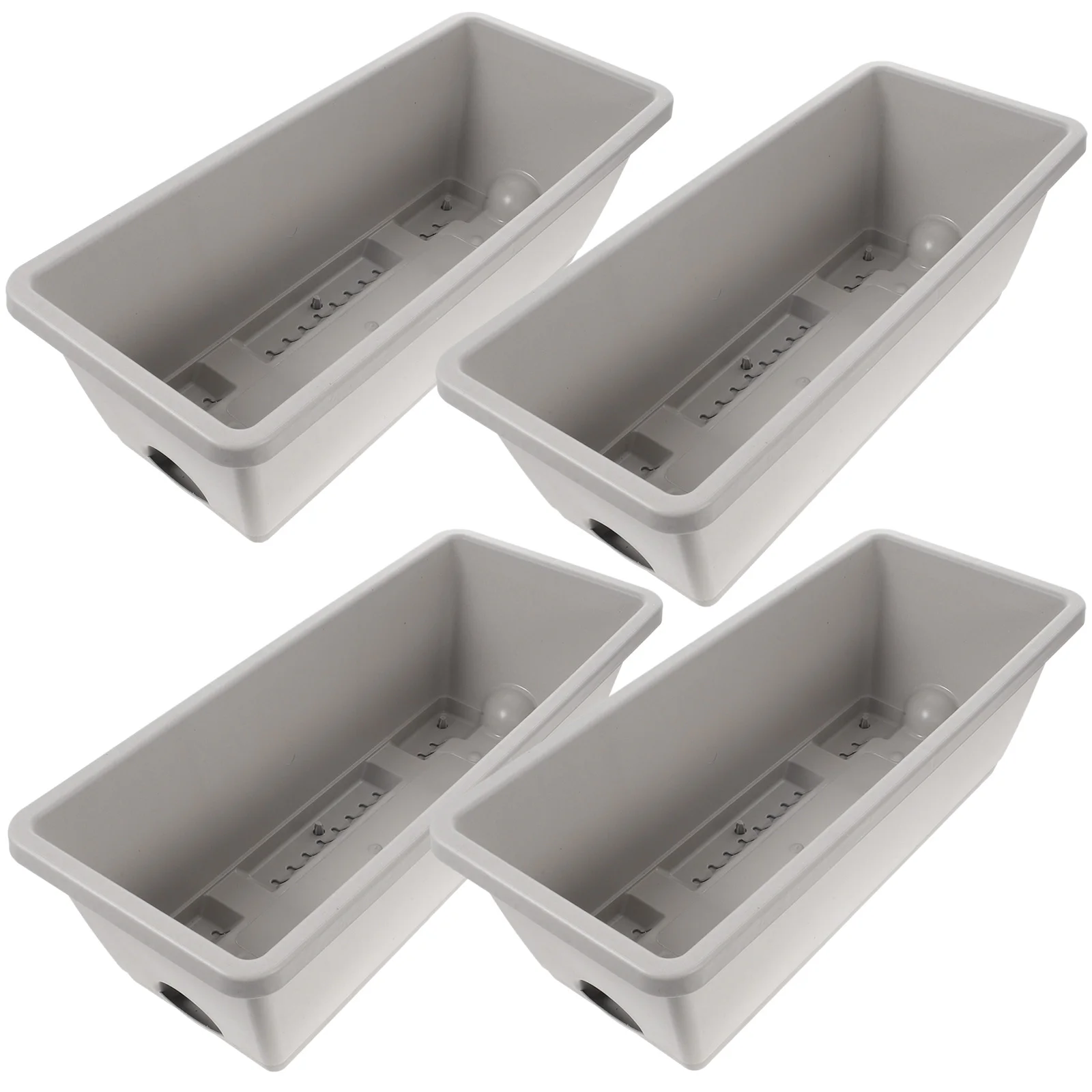 4 Set Pianta Cornice per finestra per uso domestico Vaso da giardino Fioriera rettangolare Fiore di ortaggi con vassoio Vivaio grigio chiaro per