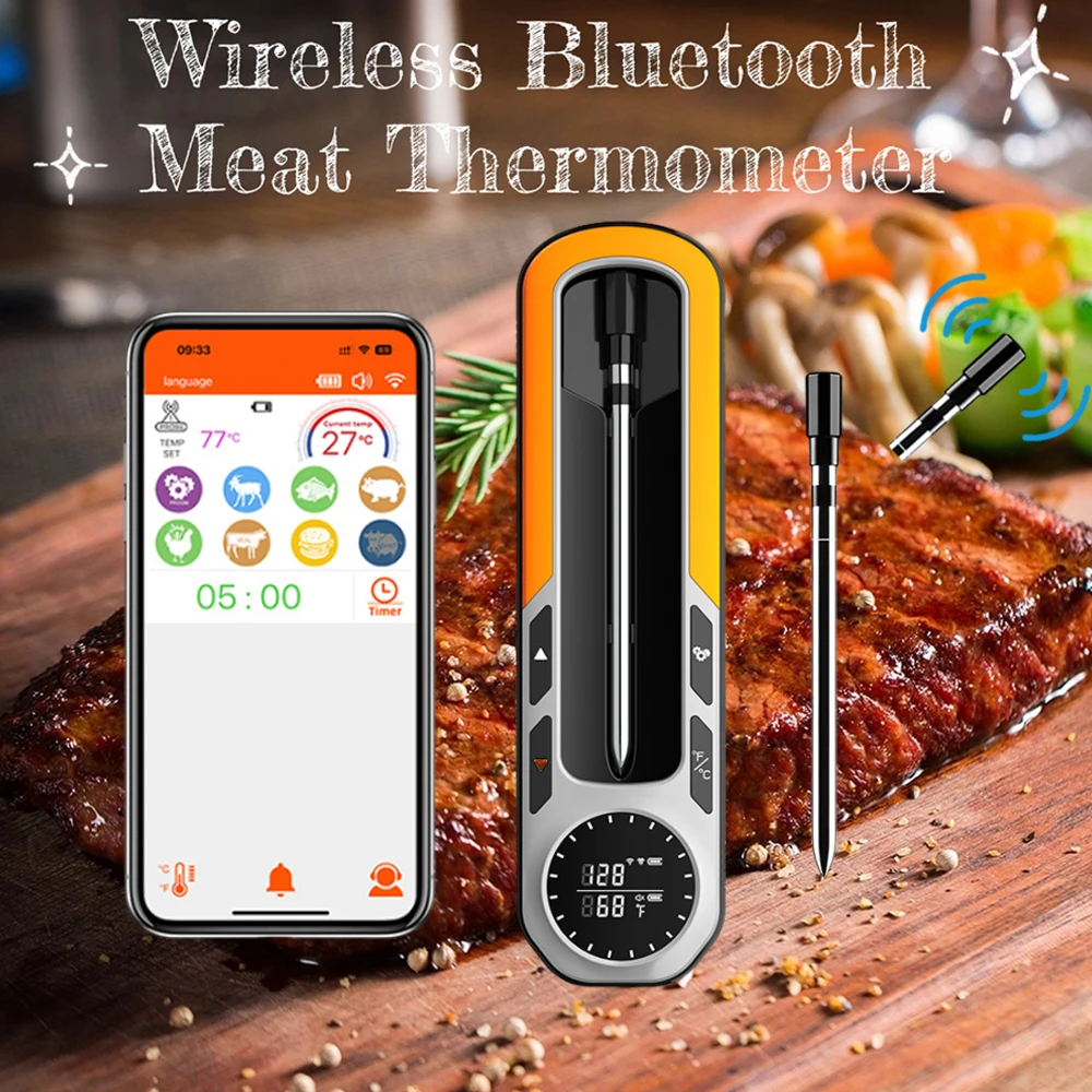 

Wireless Bluetooth Meat Thermometer Digital Meat Thermometer Probe with APP LCD Screen Real-time monitoring for BBQ Oven Smoker