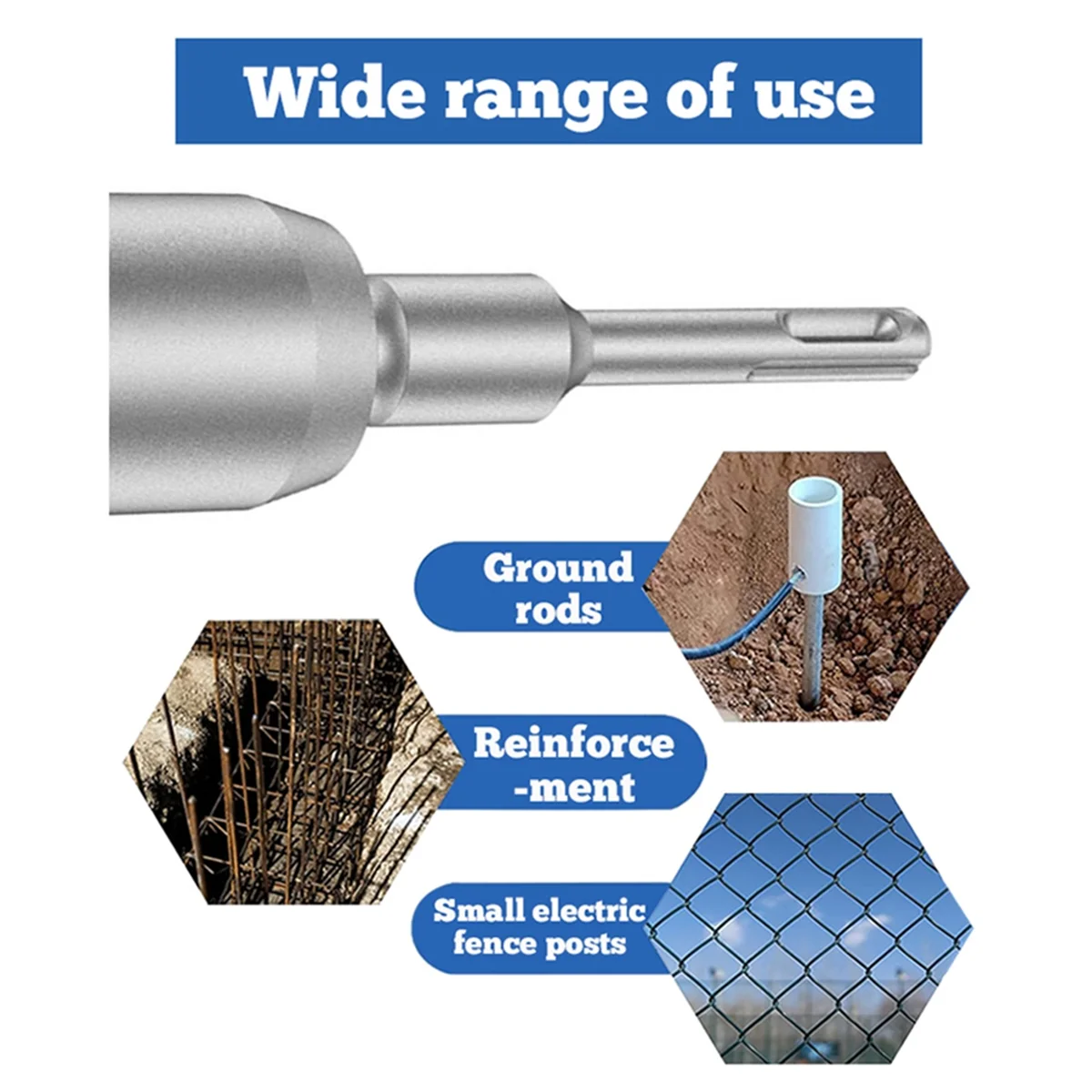 SDS Plus SDS Plus Ground Rod Driver Heavy Duty Grounding Rod Steel Drill Bit Driver for Electric Hammer20.2mm