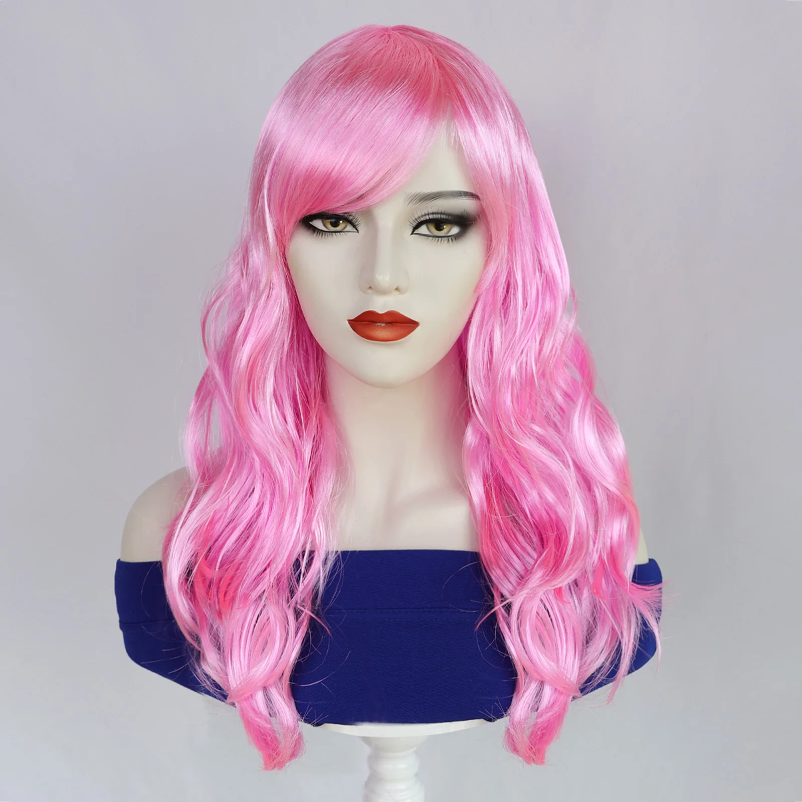 

Synthetic Pink And Light Golden Long Wavy Wig With Natural Bangs To Enhance Facial Shape, Suitable For Women'S Dressing Wig
