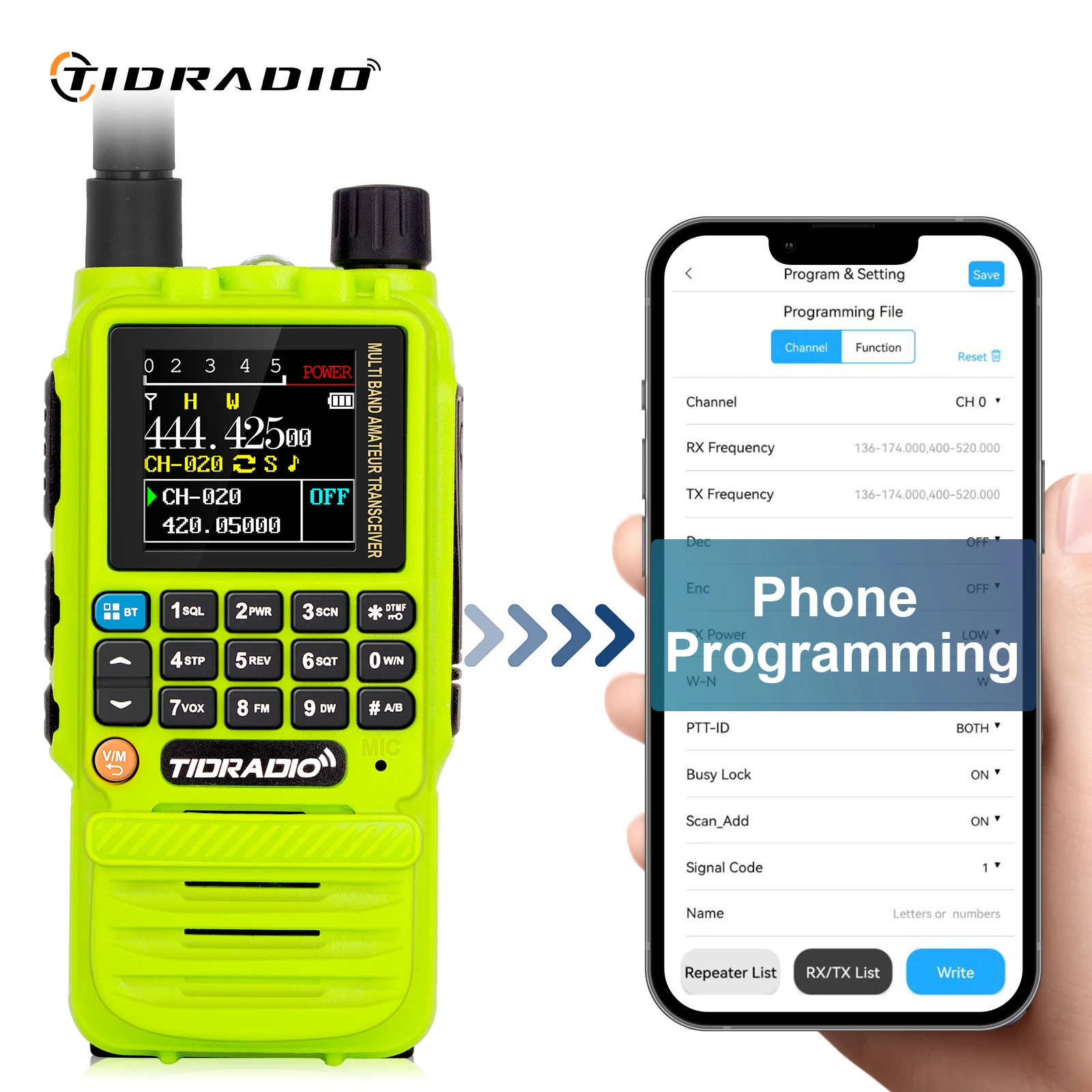 TIDRADIO H3 High Power Walkie Talkie Wireless Programming Remote Air Multi-Band Radio Dual PTT USB Type-C Programming&Charge Set