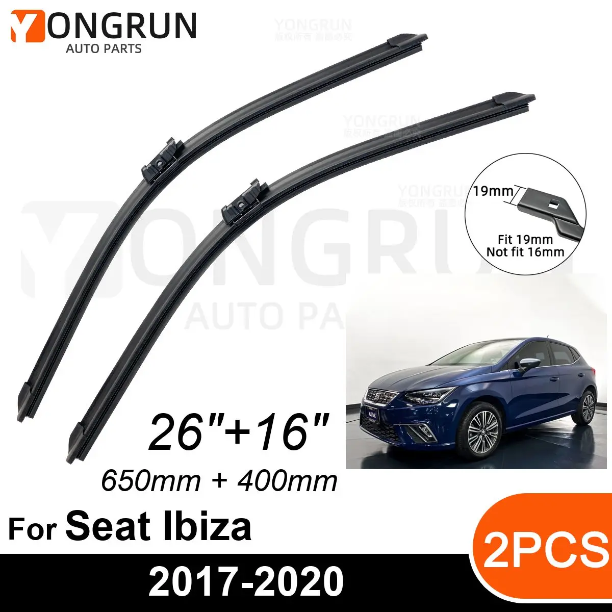 

Car Front Windshield Wipers For Seat Ibiza 2017-2020 Wiper Blade Rubber 26"+16" Car Windshield Windscreen Accessories