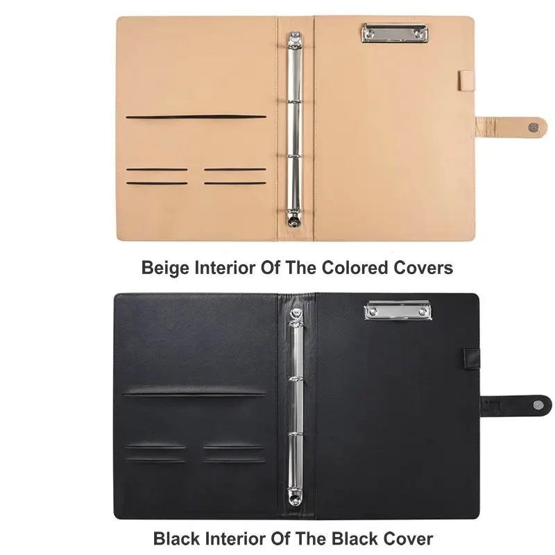 PU Leather Padfolio A4 Binder Folder Multifunction Ring Binder A4 Clipboard With Storage Leather Document Holder Office Supplies