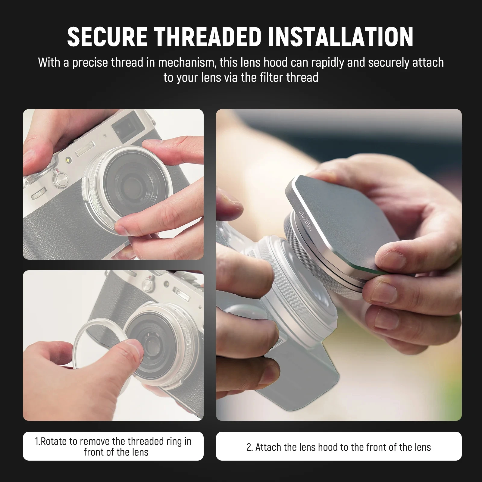 NEEWER Round Square Lens Hood For Fujifilm X100V & X100VI Sturdy Aluminum Alloy Lens Hood Lens Flare Reduction Photography