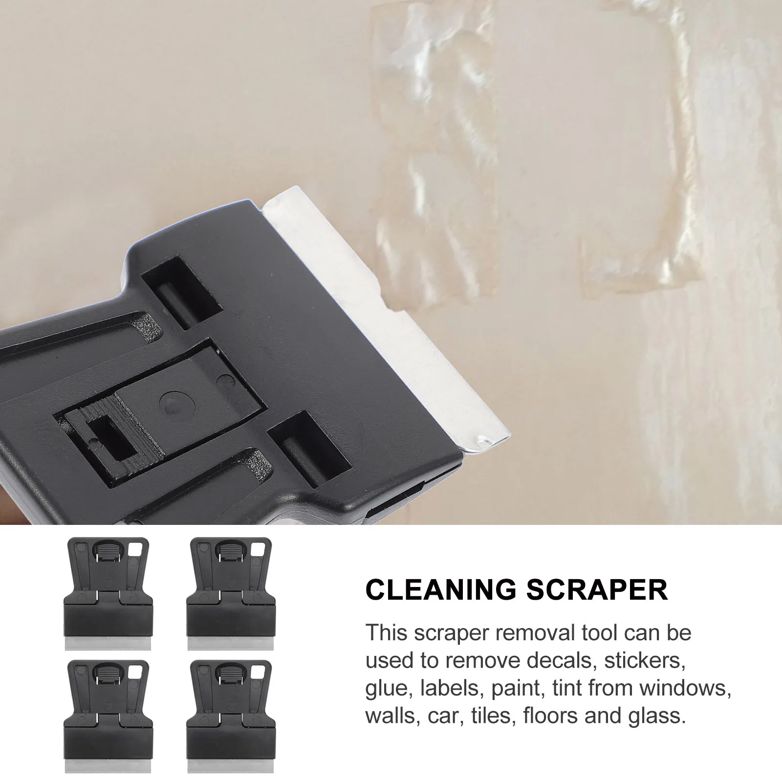 

4Pcs Cleaning Scraper with Anti-Slip Grip Compact Design for Wall Car Floor Glass Surface Sticker Label Removal Window Spatula